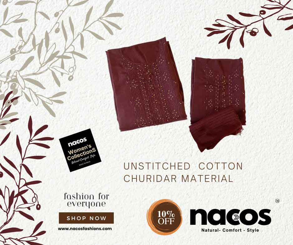 Nacos Unstitched Pure Cotton  Churidar Material – (Ncs-Sgbc-01 Red Free Size)