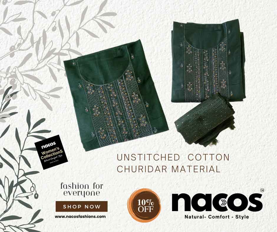 Nacos Unstitched Pure Cotton  Churidar Material – (Ncs-Sgbc-01 Dark Green Free Size)